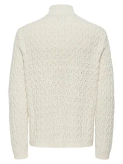 Only and Sons miesten neulepusero LEONARD LIFE REG HALF ZIP CABLE COTTON, Antique White