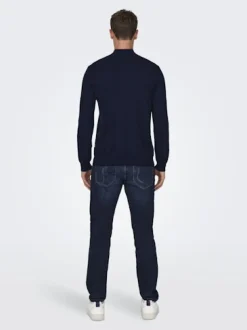 Only and Sons Miesten Neulepusero, PHIL WYLER REG HALF ZIP Tummansininen
