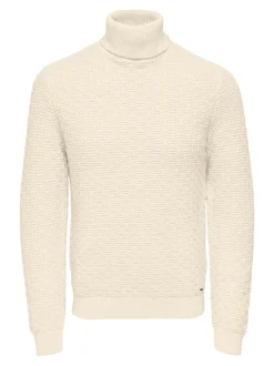 Only and Sons miesten neulepusero, KAY REG ROLL NECK KNIT Valkoinen