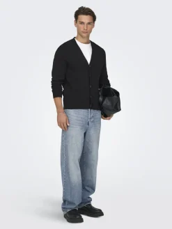 Only and Sons miesten neuletakki ONSTING LIFE REG LS CARDIGAN KNIT NOOS, musta