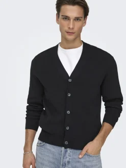 Only and Sons miesten neuletakki ONSTING LIFE REG LS CARDIGAN KNIT NOOS, musta