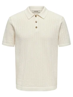 Only and Sons miesten paita ONSMOON REG 12 SS Polo Knit, Egret