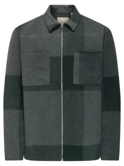 Only and Sons miesten paitatakki ONSWAKE CHECKED ZIP OVERSHIRT, Dark Sea Checks