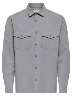 Only and Sons miesten paitatakki ONSVENUS REG OVERSHIRT NOOS, Light Grey Melange