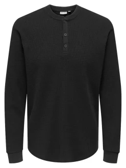 Only and Sons miesten paita, TOBIE REG HENLEY LONGSLEEVE Black