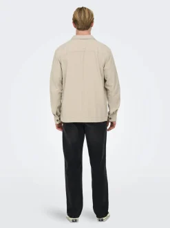 Only and Sons Miesten Pellava Paitatakki, Kenneth Overshirt Beige
