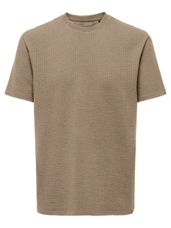 Only and Sons miesten t-paita, K KIAN REG SEERSUCKER SS TEE Tumma Kameli