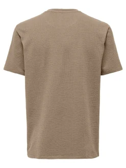 Only and Sons miesten t-paita, K KIAN REG SEERSUCKER SS TEE Tumma Kameli