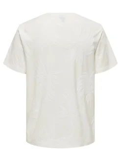 Only and Sons miesten t-paita, MARCO LIFE PALM JACQUARD Cloud Dancer