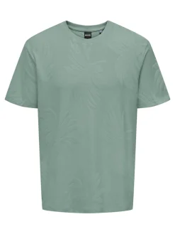 Only and Sons miesten t-paita, MARCO LIFE PALM JACQUARD Iceberg Green