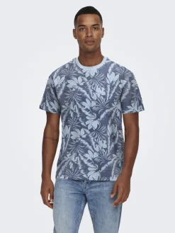 Only and Sons t-paita, PERRY REG LEAF Tummansininen