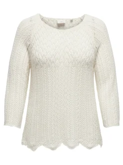 Only Carmakoma naisten neule, CARNOLA LIFE 3/4 PULLOVER KNT Luonnonvalkoinen