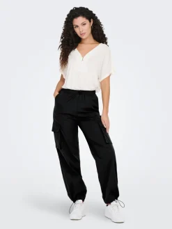 Only housut, ONLCASHI CARGO PANT WVN Musta
