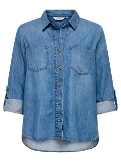 Only naisten farkkupaita, ONLYASMIN SHIRT L/S DNM AKM Sininen, Indigo