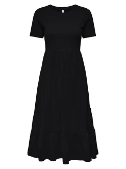 Only naisten mekko, ONLMAY LIFE S/S PEPLUM CALF DRESS JRS Musta