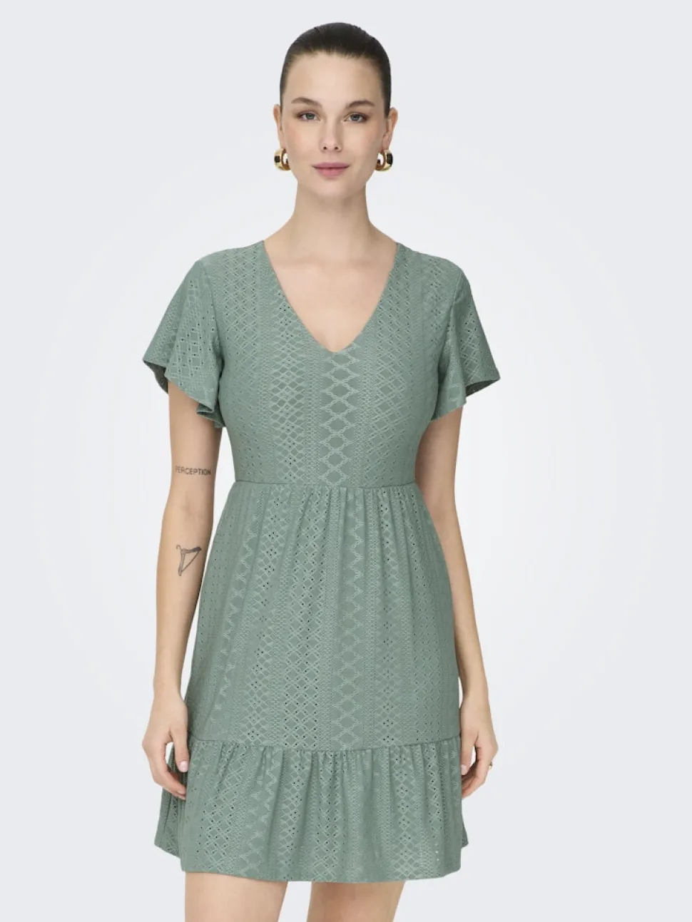 Only naisten mekko, ONLSANDRA S/S V-NECK DRESS Mintunvihreä