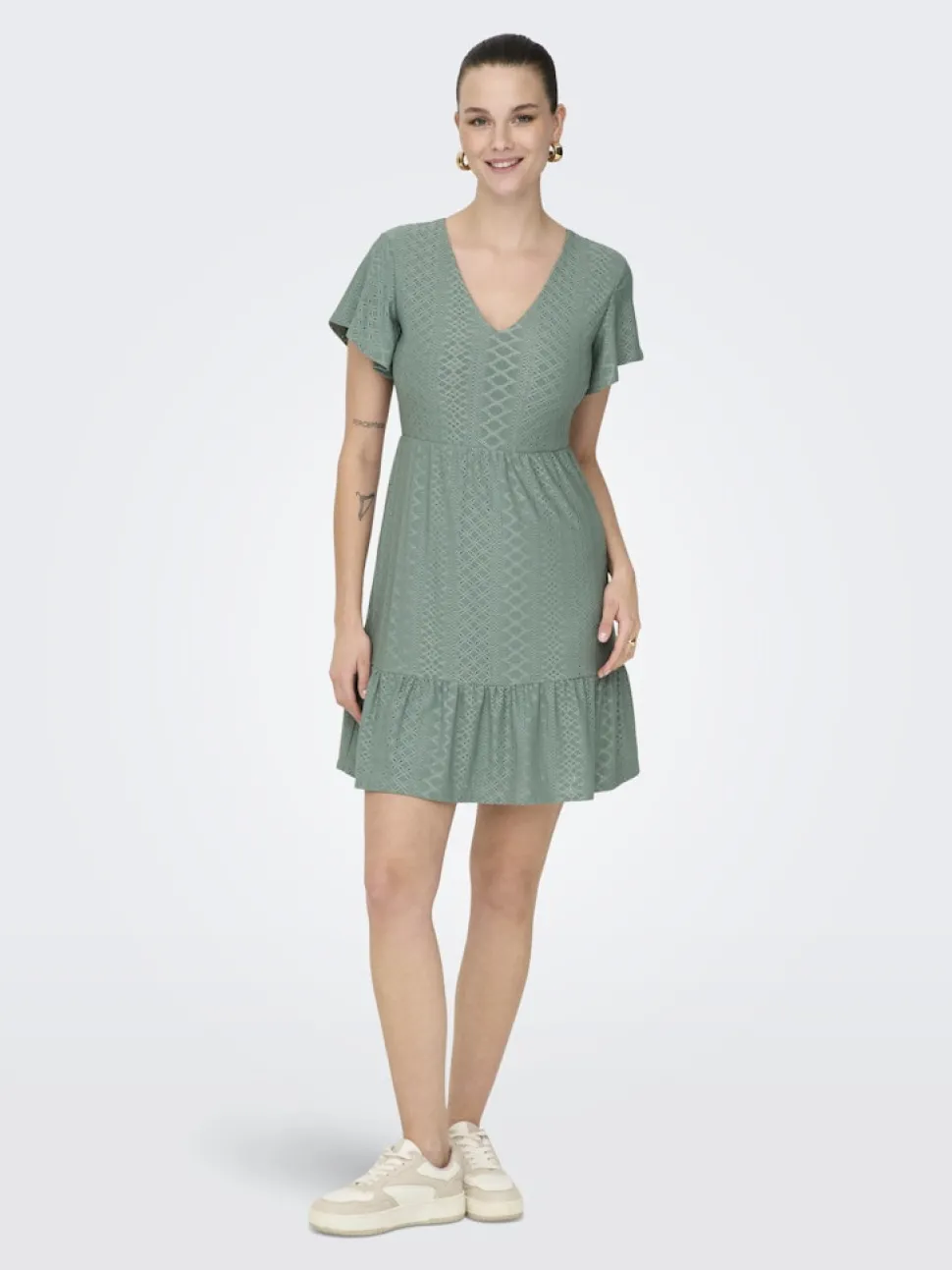 Only naisten mekko, ONLSANDRA S/S V-NECK DRESS Mintunvihreä
