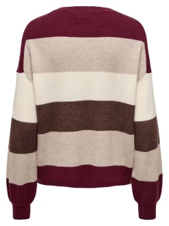 Only naisten neuleet, ONLATIA LS STRIPE PULLOVER Viininpunainen Kuosi