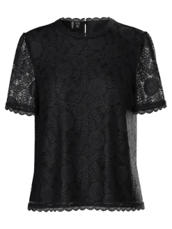 Pieces naisten toppi, PCOLLINE SS LACE TOP WVN Black