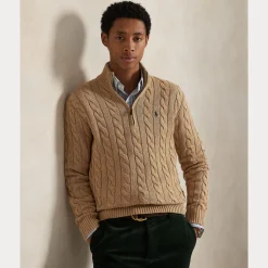 Polo Ralph Lauren Miehet Neulepusero Cotton Cable LS Half Zip Beige