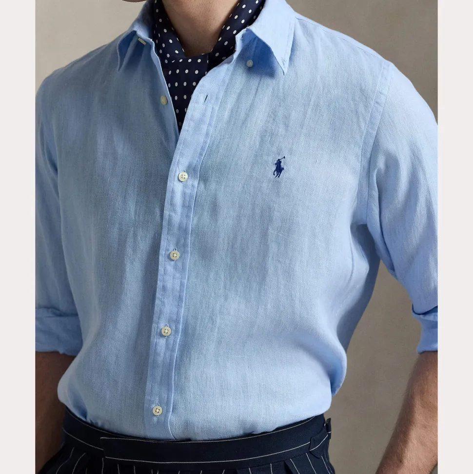 Polo Ralph Lauren miesten kauluspaita, POLO LINEN SHIRT LS CUSTOM FIT Keskisininen