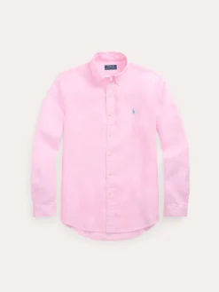 Polo Ralph Lauren miesten kauluspaita, POLO LINEN SHIRT LS CUSTOM FIT Pinkki