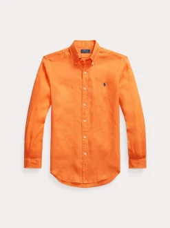 Polo Ralph Lauren miesten kauluspaita, POLO LINEN SHIRT LS CUSTOM FIT Oranssi