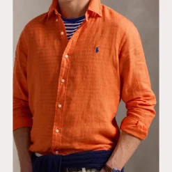 Polo Ralph Lauren miesten kauluspaita, POLO LINEN SHIRT LS CUSTOM FIT Oranssi