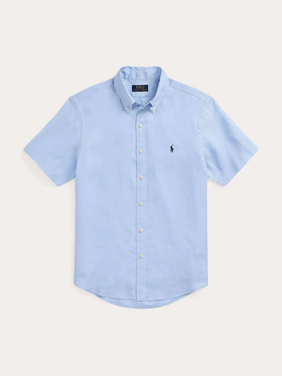 Polo Ralph Lauren miesten lyhythihainen kauluspaita, POLO LINEN SHIRT SS CUSTOM FIT Keskisininen