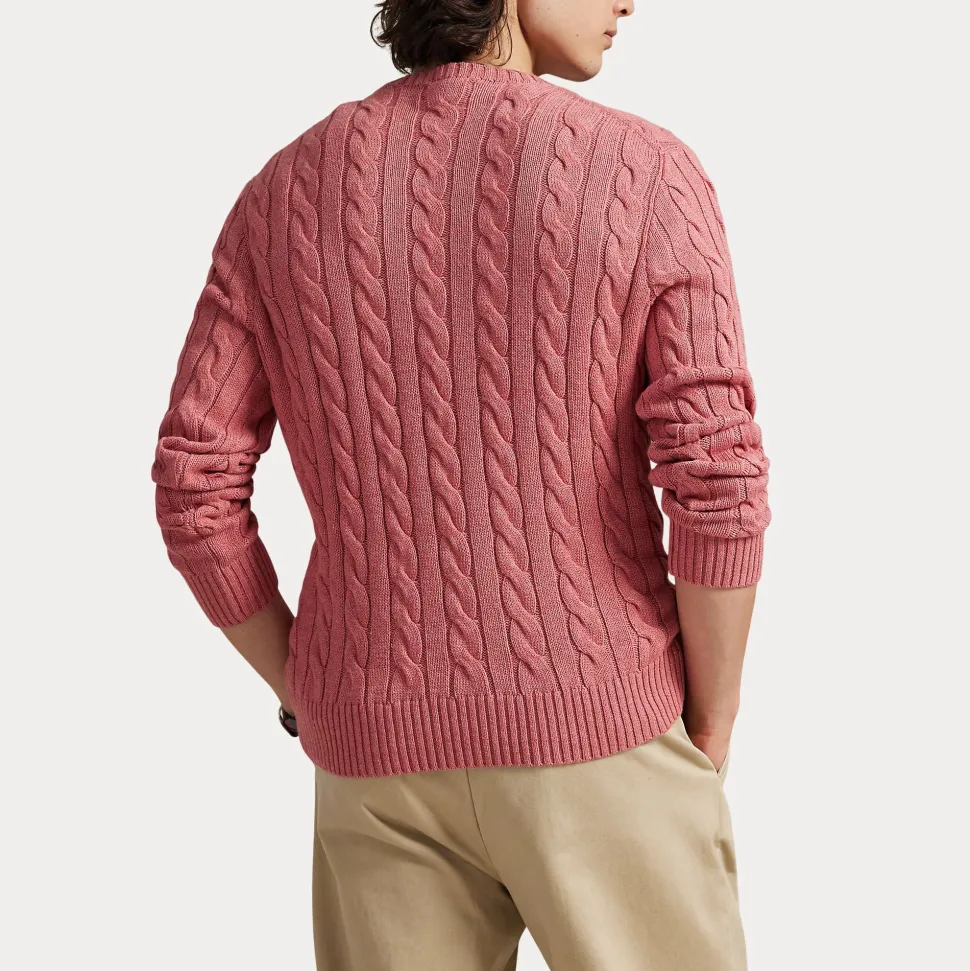 Polo Ralph Lauren miesten neulepaita Cotton Cable LS Drive Pullover, vaaleanpunainen