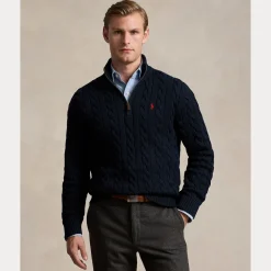 Polo Ralph Lauren miesten neulepusero Cotton Cable LS Driver Half Zip Pullover, tummansininen