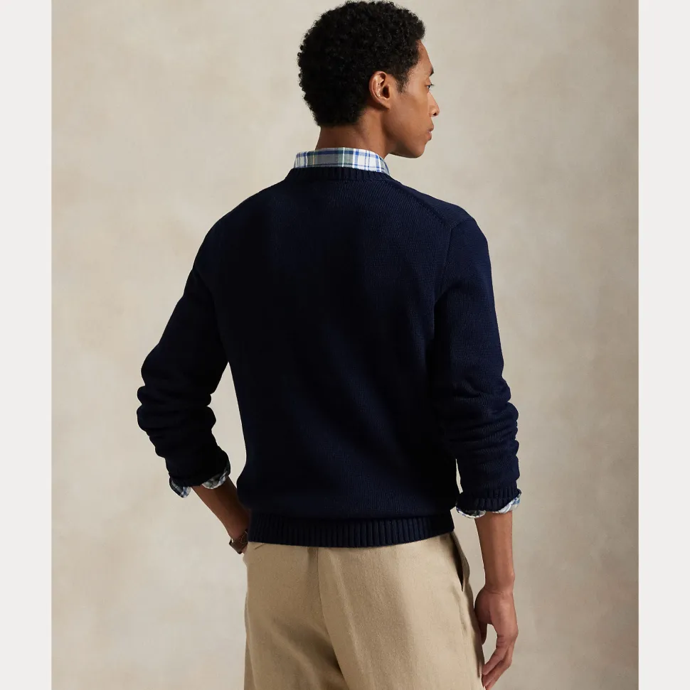 Polo Ralph Lauren Miesten Neulepusero EMBROIDERED LOGO KNITTED JUMPER, tummansininen