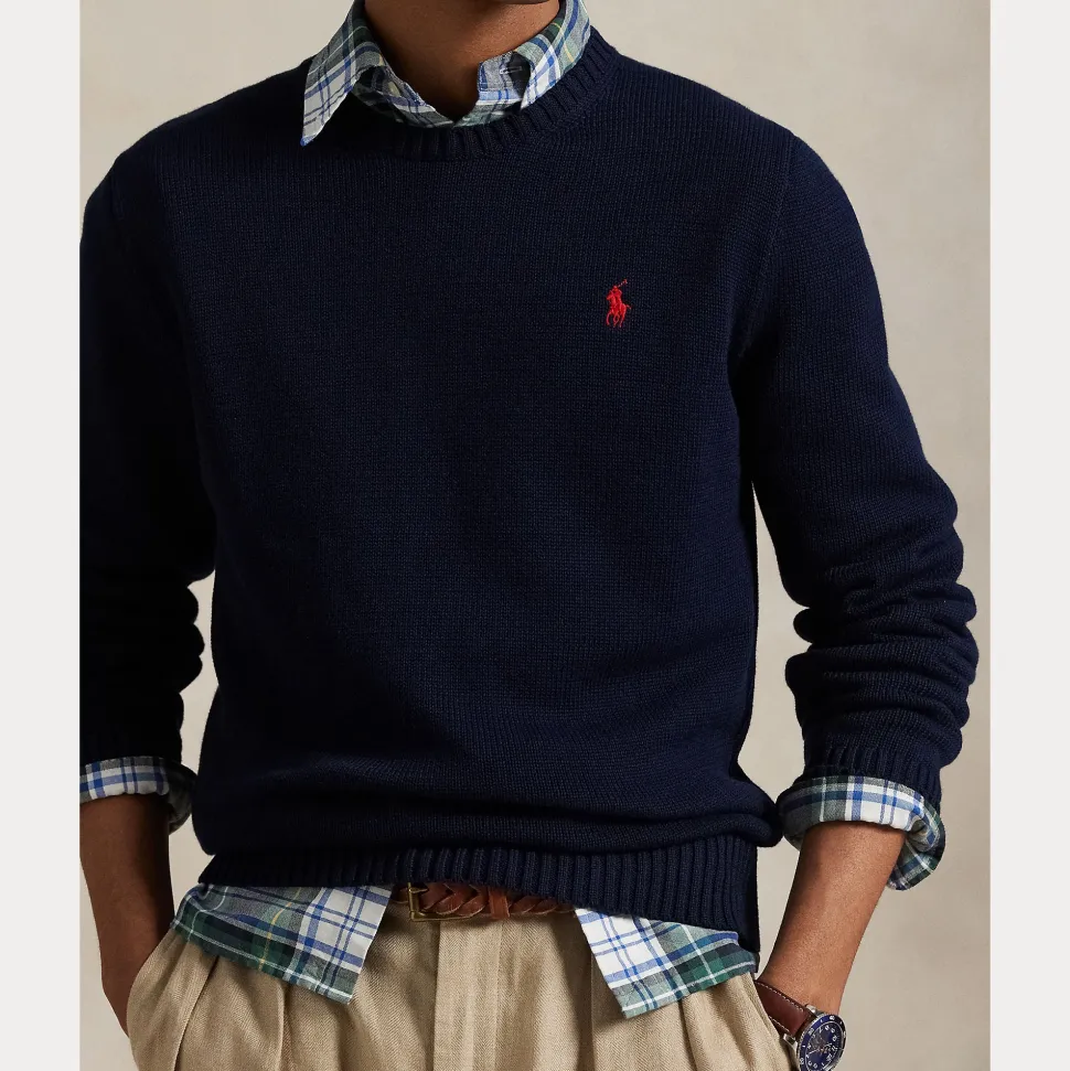 Polo Ralph Lauren Miesten Neulepusero EMBROIDERED LOGO KNITTED JUMPER, tummansininen