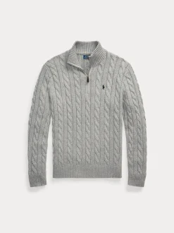Polo Ralph Lauren miesten neulepusero Cotton Cable LS Driver Half Zip Pullover, harmaa