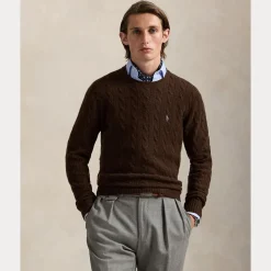 Polo Ralph Lauren miesten neulepusero LSCABLECNPP LONG SLEEVE PULLOVER, tummanruskea