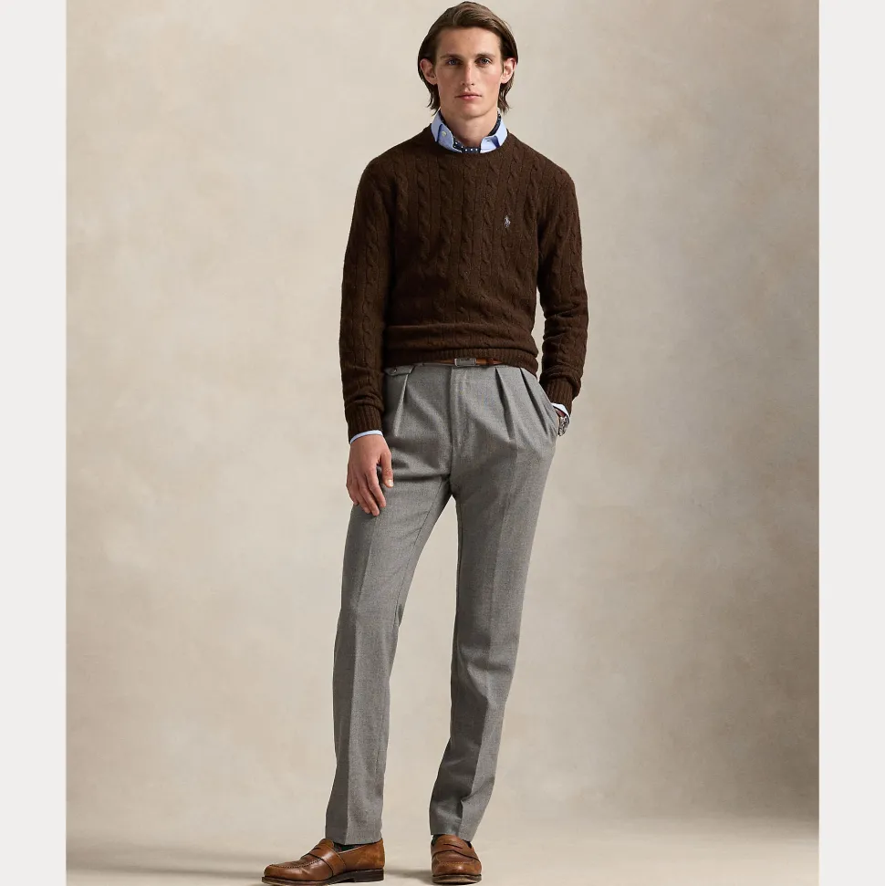 Polo Ralph Lauren miesten neulepusero LSCABLECNPP LONG SLEEVE PULLOVER, tummanruskea