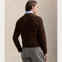 Polo Ralph Lauren miesten neulepusero LSCABLECNPP LONG SLEEVE PULLOVER, tummanruskea
