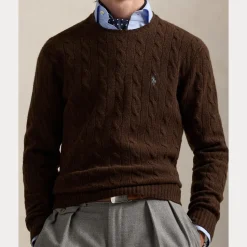 Polo Ralph Lauren miesten neulepusero LSCABLECNPP LONG SLEEVE PULLOVER, tummanruskea
