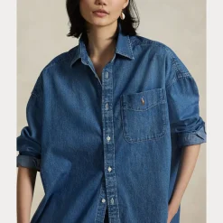 Polo Ralph Lauren naisten farkkupaita, SMCK ST-LONG SLEEVE-BUTTON FRONT SHIRT Indigo