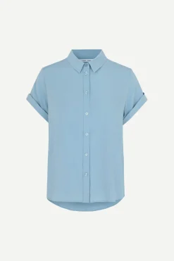 Samsoe and Samsoe, Naisten Lyhythihainen Kauluspaita, Majan Ss Shirt 9942 Vaaleansininen