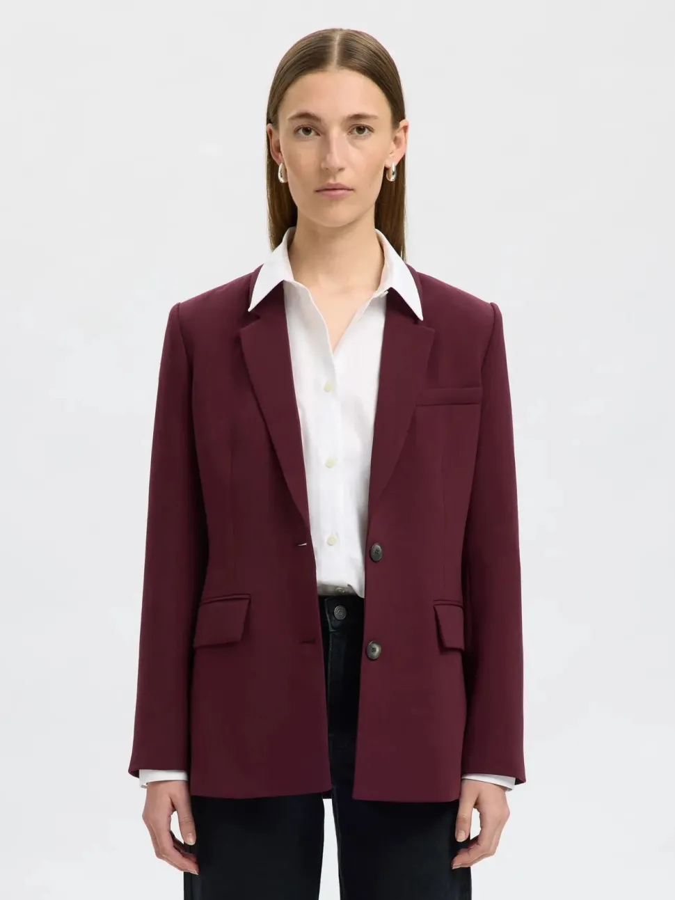 Selected Femme Naisten Bleiseri, AD-SLFRITA LS CLASSIC BLAZER MEL NOOS Fig Melange