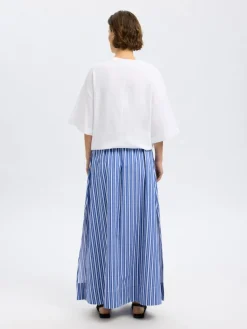 Selected Femme naisten hame, SLFFIA HW STRIPED ANKLE SLIT SKIRT Raidallinen Sininen