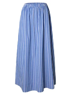 Selected Femme naisten hame, SLFFIA HW STRIPED ANKLE SLIT SKIRT Raidallinen Sininen