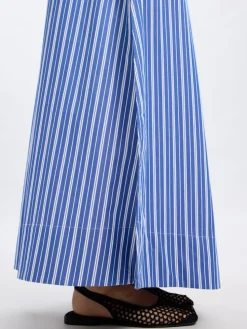 Selected Femme naisten hame, SLFFIA HW STRIPED ANKLE SLIT SKIRT Raidallinen Sininen