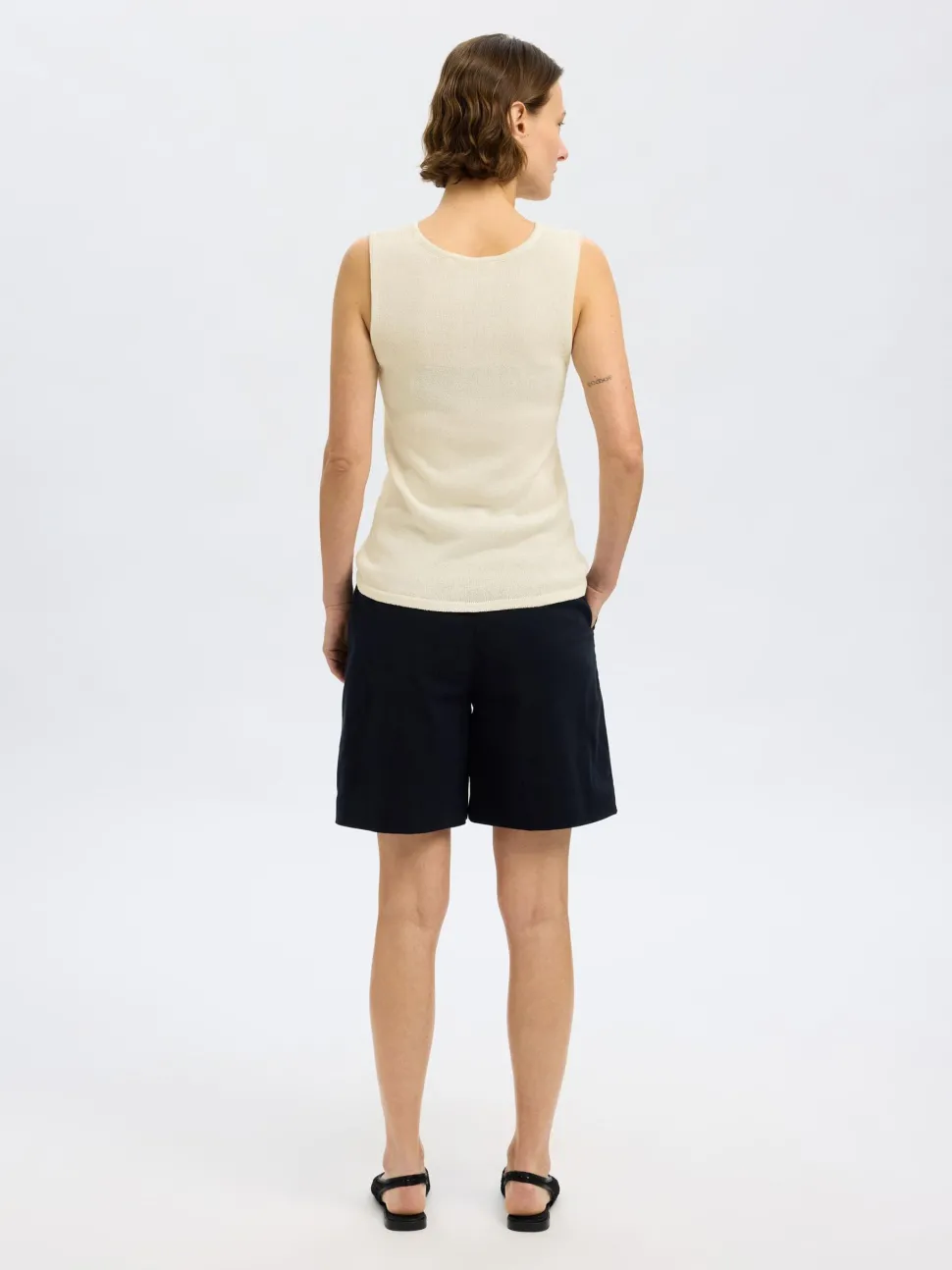 Selected Femme naisten hihaton toppi, SLFMOON SUS SL KNIT TOP Luonnonvalkoinen