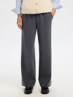 Selected Femme naisten housut SLFPATRICIA MW WIDE PANT B, Medium Grey Melange