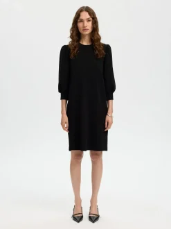 Selected Femme naisten mekko SLFTENNY 3/4 SHORT SWEAT DRESS NOOS, musta