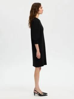 Selected Femme naisten mekko SLFTENNY 3/4 SHORT SWEAT DRESS NOOS, musta