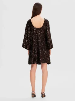 Selected Femme Naisten Mekko, AD-SLFMALLIE SS SHORT SEQUINS DRESS SUS Tummanruskea