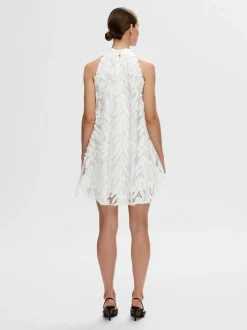 Selected Femme Naisten Mekko, SLFFLORITA SL HALTERNECK SHORT DRESS Luonnonvalkoinen